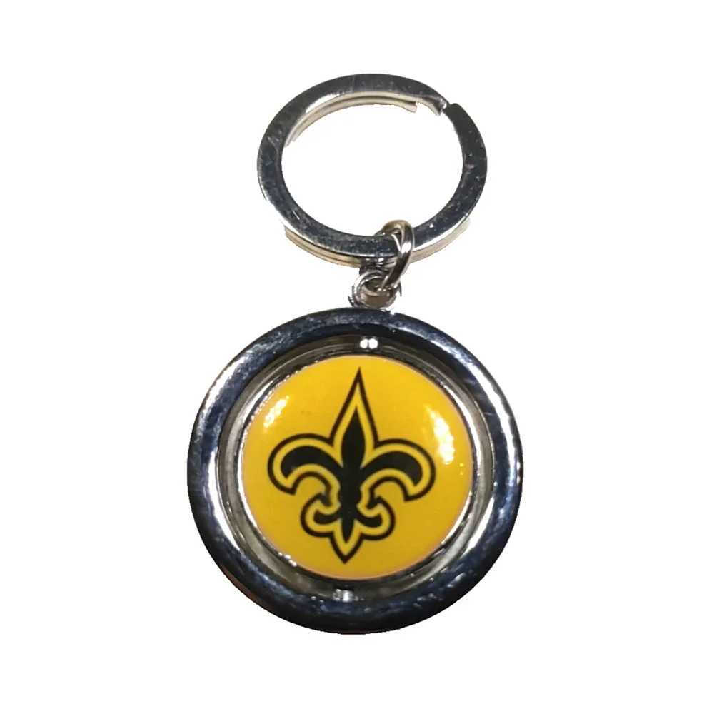 New Orleans Saints Silver Tone Round Spinner Keychain